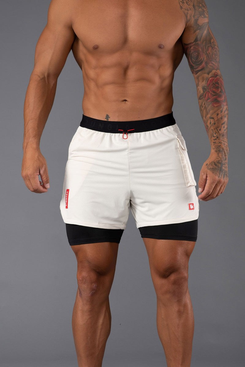 YoungLA 121 Performance Line Compression Shorts Off-White | 76492-ECZR