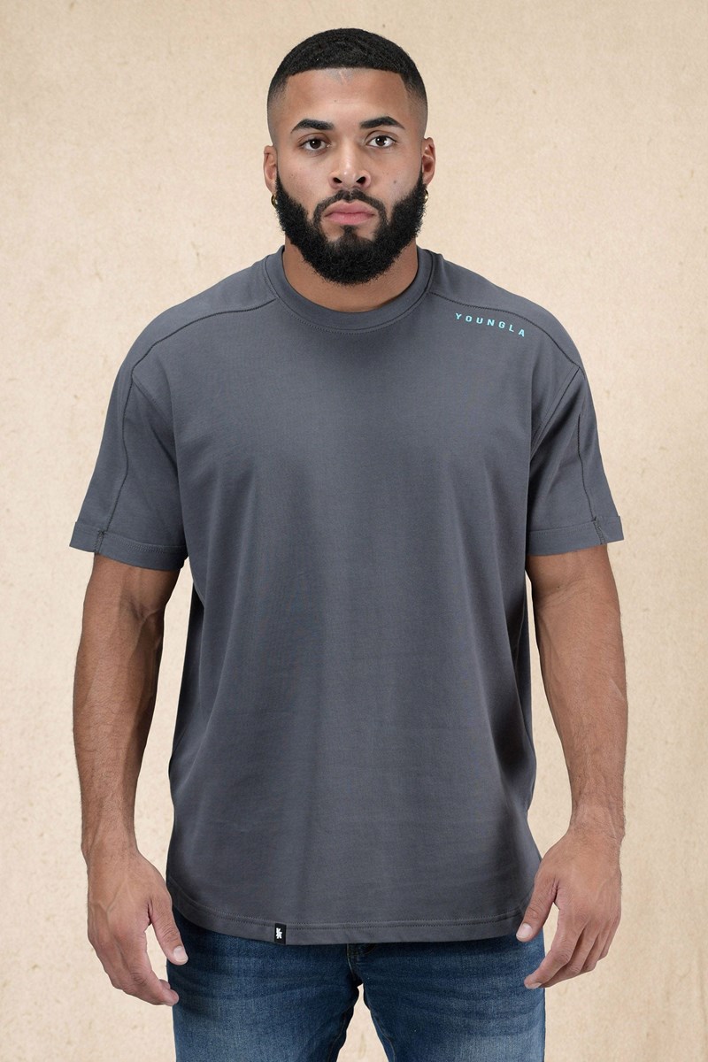 YoungLA 404 Offset Shortsleeves Grau | 01973-XMNG