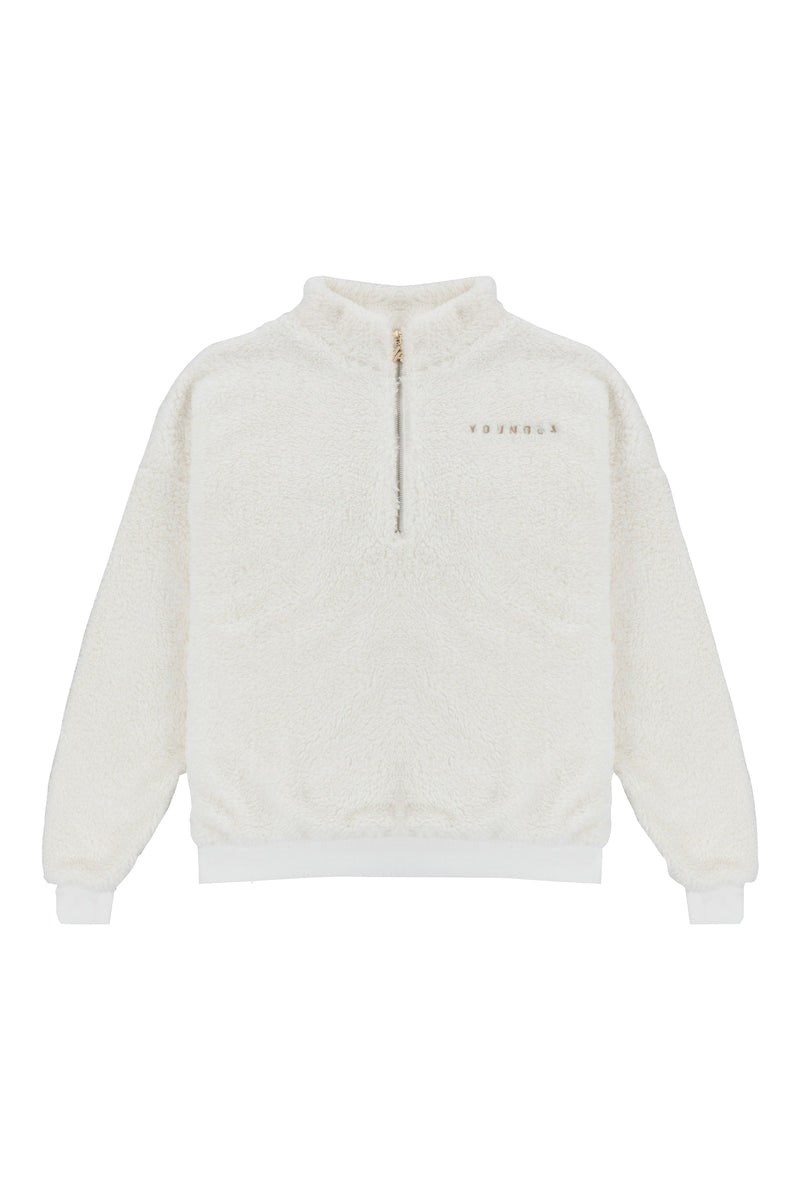 YoungLA 505 Quarter Zip Teddy Fleece Offwhite | 07214-GCYH