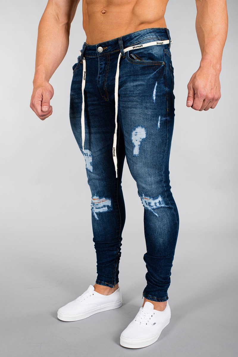 YoungLA 604 EXTRA DISTRESSED DENIM JEANS Blau | 15347-TBAG