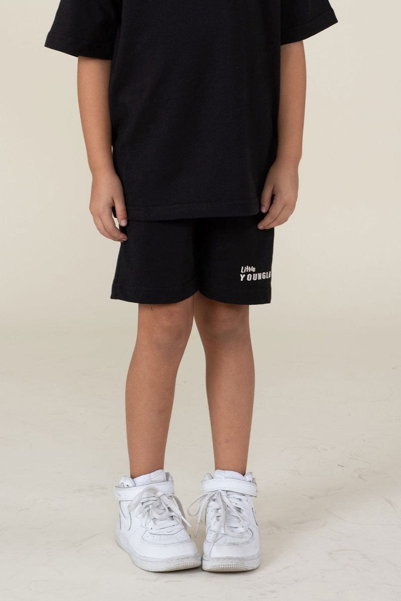 YoungLA L101 High-Density Logo Shorts Schwarz | 94530-VDQB