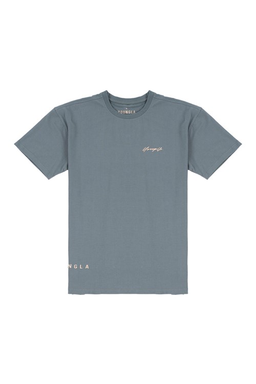 YoungLA 414 Signature Tees Grau Blau | 91038-HNKY