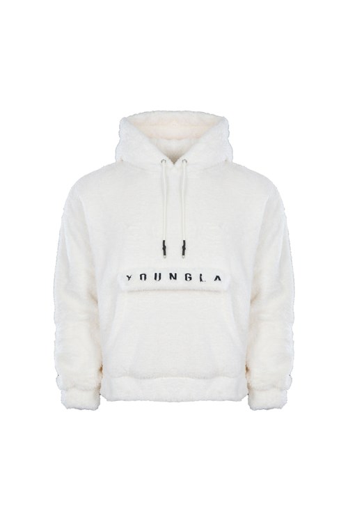 YoungLA 538 Kangaroo Teddy Fleece Hoodies Off-White | 41638-TZHW