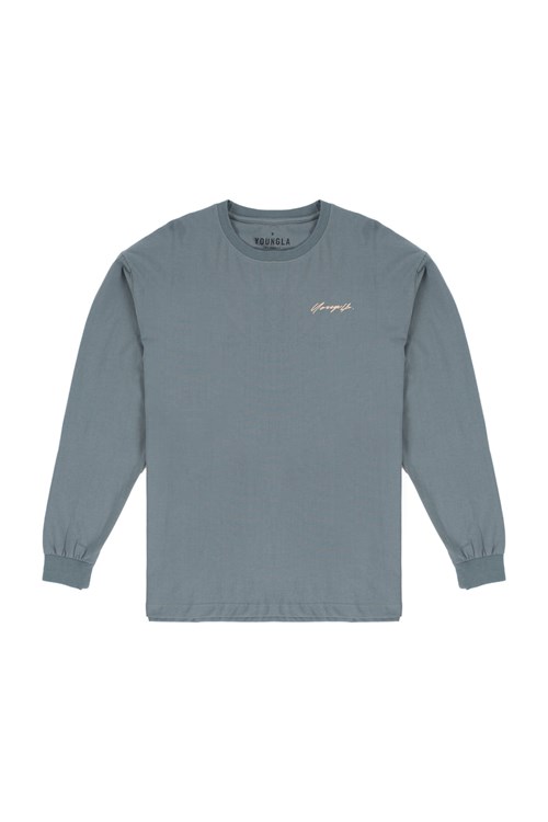 YoungLA 812 Signature Long Sleeves Grau Blau | 48210-GVYK