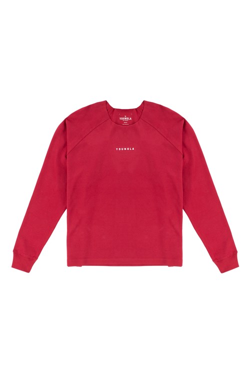 YoungLA 815 Raw Neck Cloud Longsleeves Dunkelrot | 10397-SZEG